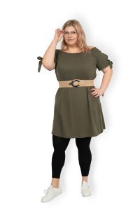 letní šaty s odhalenými rameny - khaki