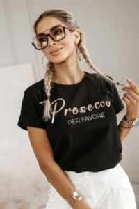 tričko s nápisem PROSECCO PER FAVORE - černá
