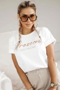 tričko s nápisem PROSECCO PER FAVORE - bílá