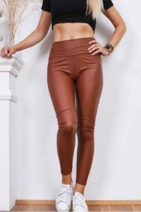 zateplené koženkové legíny - čokoládová