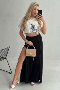 SILVIA - kalhoty s rozparky - černá