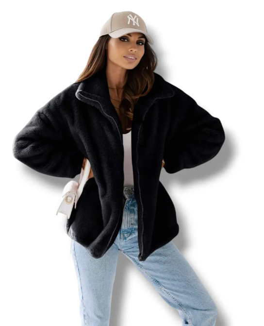 Bella - plyšová bunda černá, sedne od velikosti XS do XL