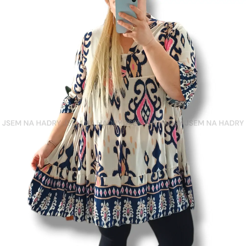 PLUS SIZE tunika Tamara blue, sedne do velikosti 50
