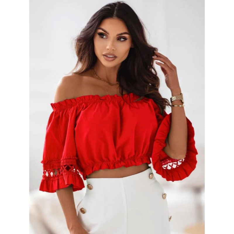 Dalvio - krajkový crop top - červená, sedne od velikosti XS do XL