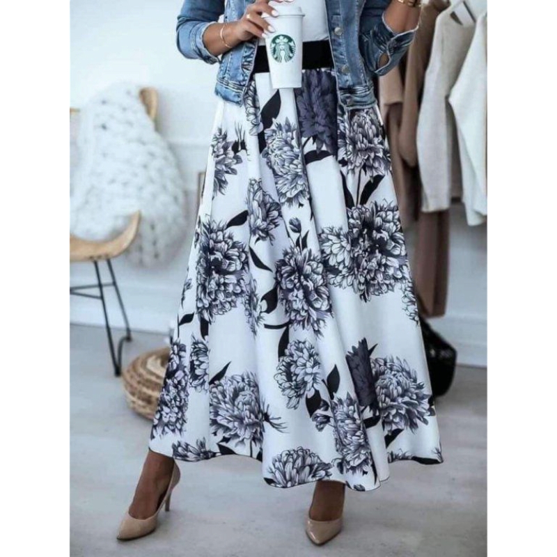 Bloom - dlouhá sukně s květy - bílá, sedne od velikosti XS do XL