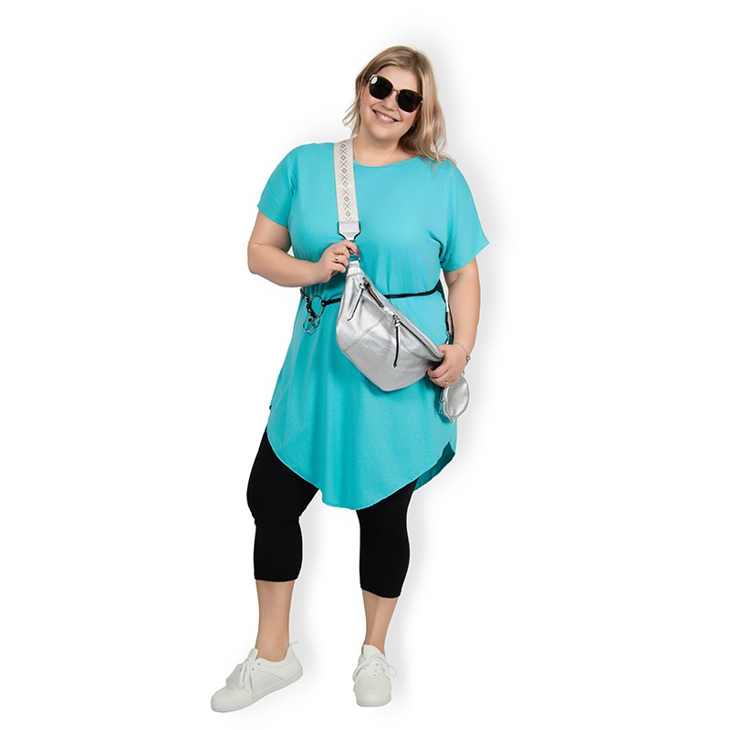 Bellisima - tunika s páskem - tyrkysová, sedne od velikosti L do XXXL