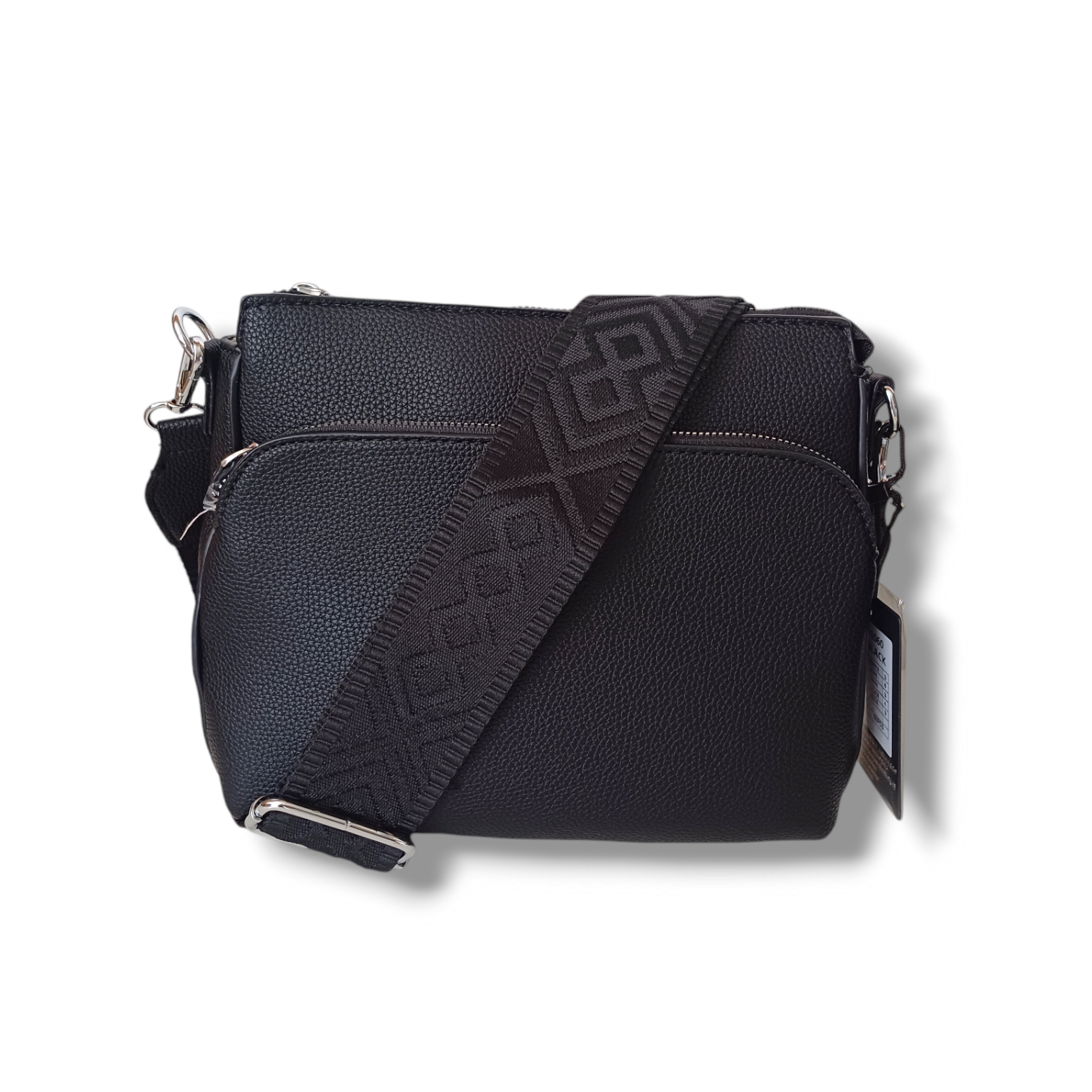 Ericka - černá crossbody kabelka - černý popruh se vzorem