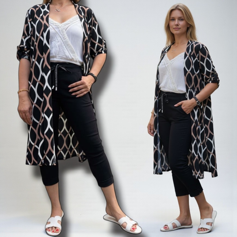 BIANCA - PLUS SIZE kardigan se vzorem - černá, sedne do velikosti 50