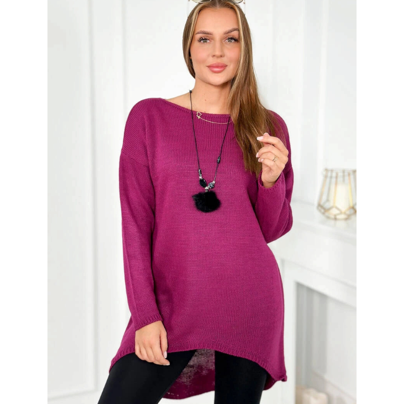 Yara - svetr s náhrdelníkem - plum, sedne do XL