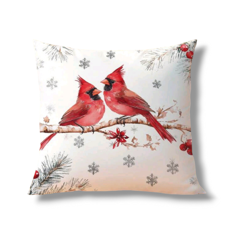 Vánoční povlak na polštář - LOVEBIRDS IN SNOW