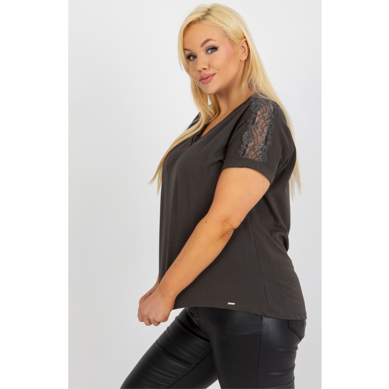 CELESTE - PLUS SIZE tričko s krajkou - khaki