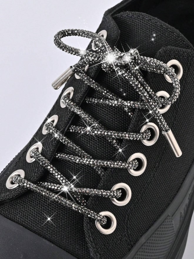 SPARKLE LACES - černé tkaničky s falešnými diamanty - 100 cm