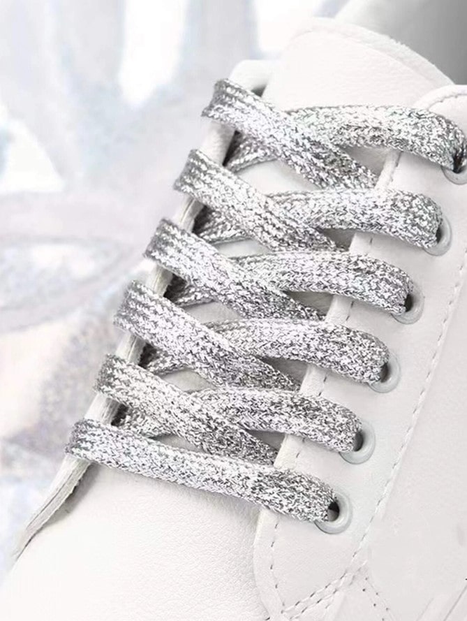 GLITTER LACES - třpytivé tkaničky - stříbrná, 120 cm