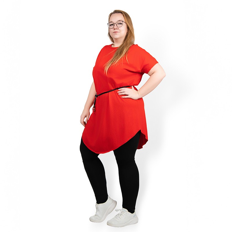 Bellisima - tunika s páskem - červená, sedne od velikosti L do XXXL