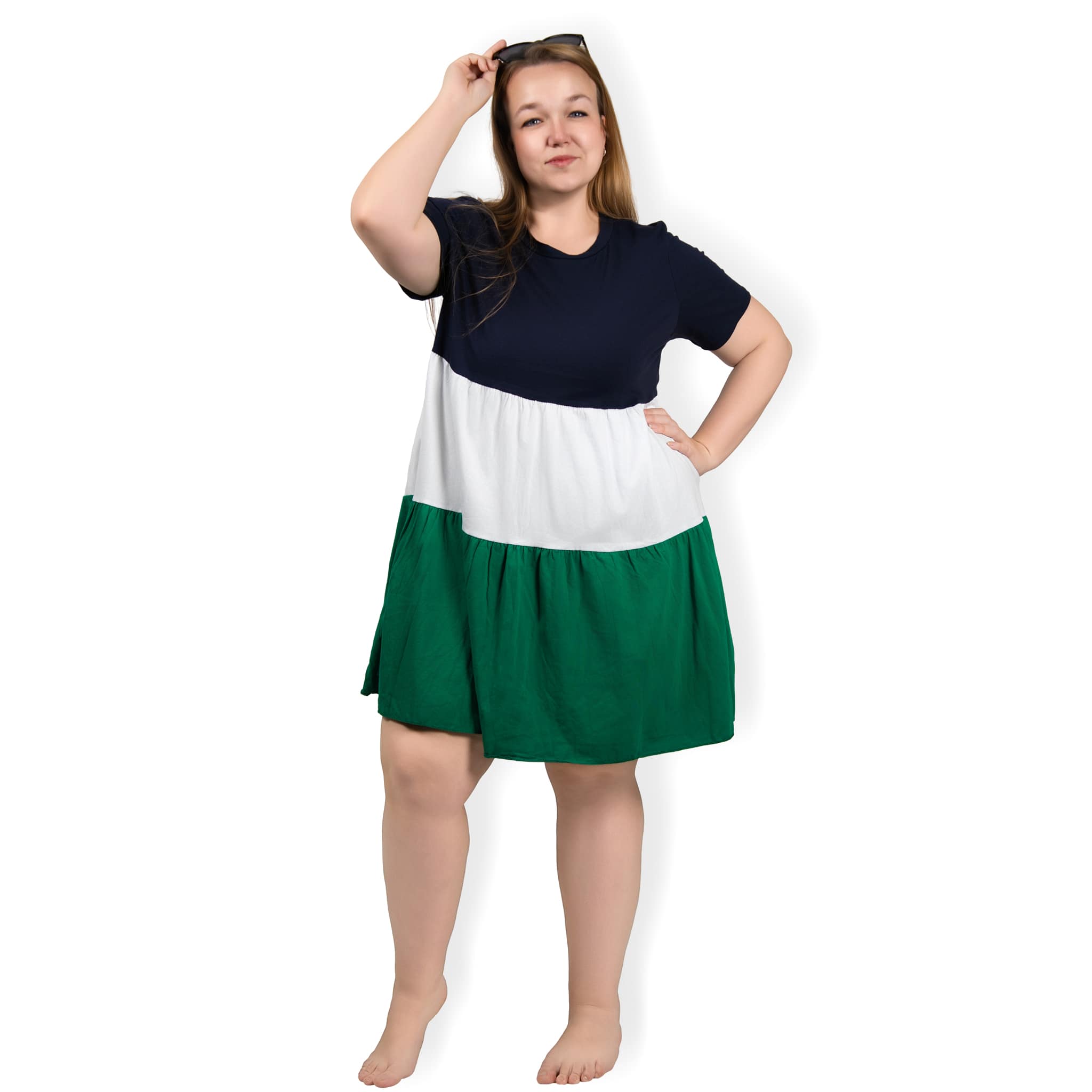 TRIO - pruhované PLUS SIZE šaty, sednou do velikosti 52