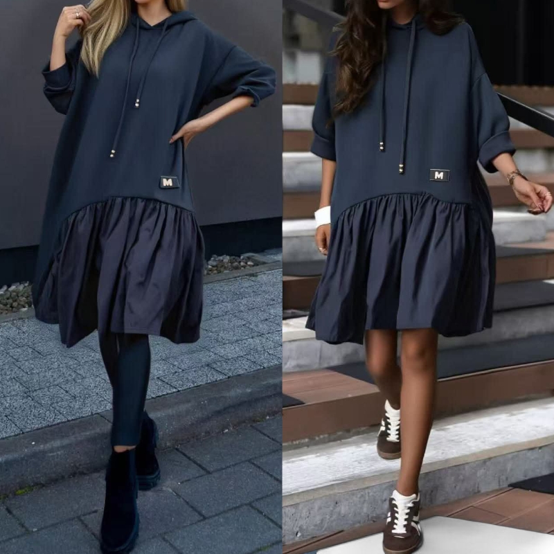 LENA - mikinové asymetrické šaty - černá, OVERSIZE - sednou do velikosti XL