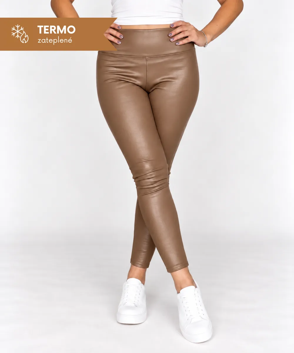 SIA zateplené koženkové legíny – skořice, matný vzhled, velikosti od S do 2XL