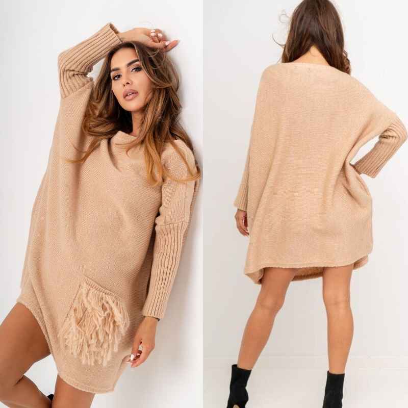 SANDY - oversize svetr - camel, sedne od S do XL