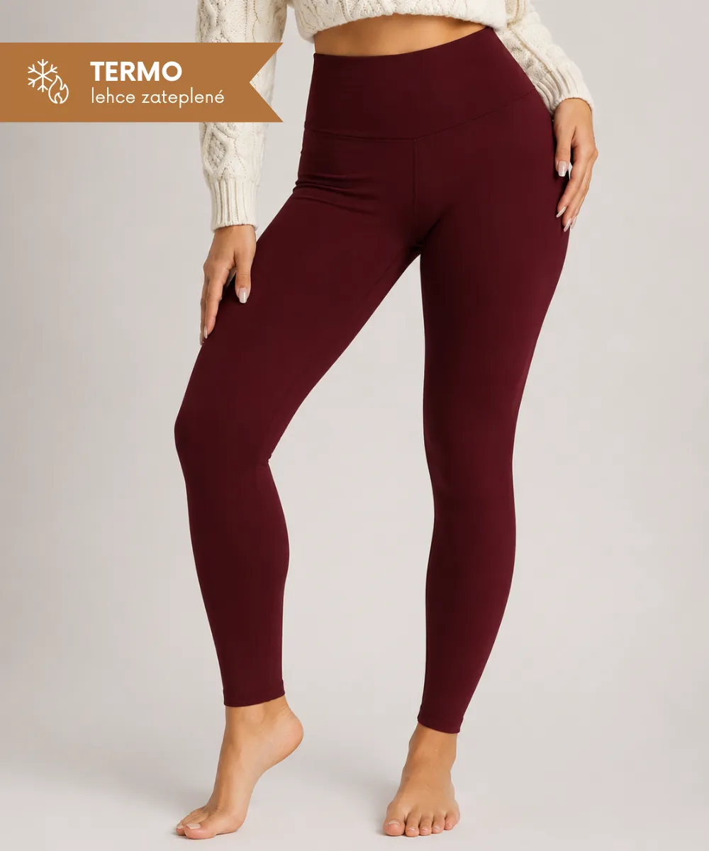 Velvetky TERMO - bambusové středně zateplené legíny - burgundy, velikosti od S do 6XL