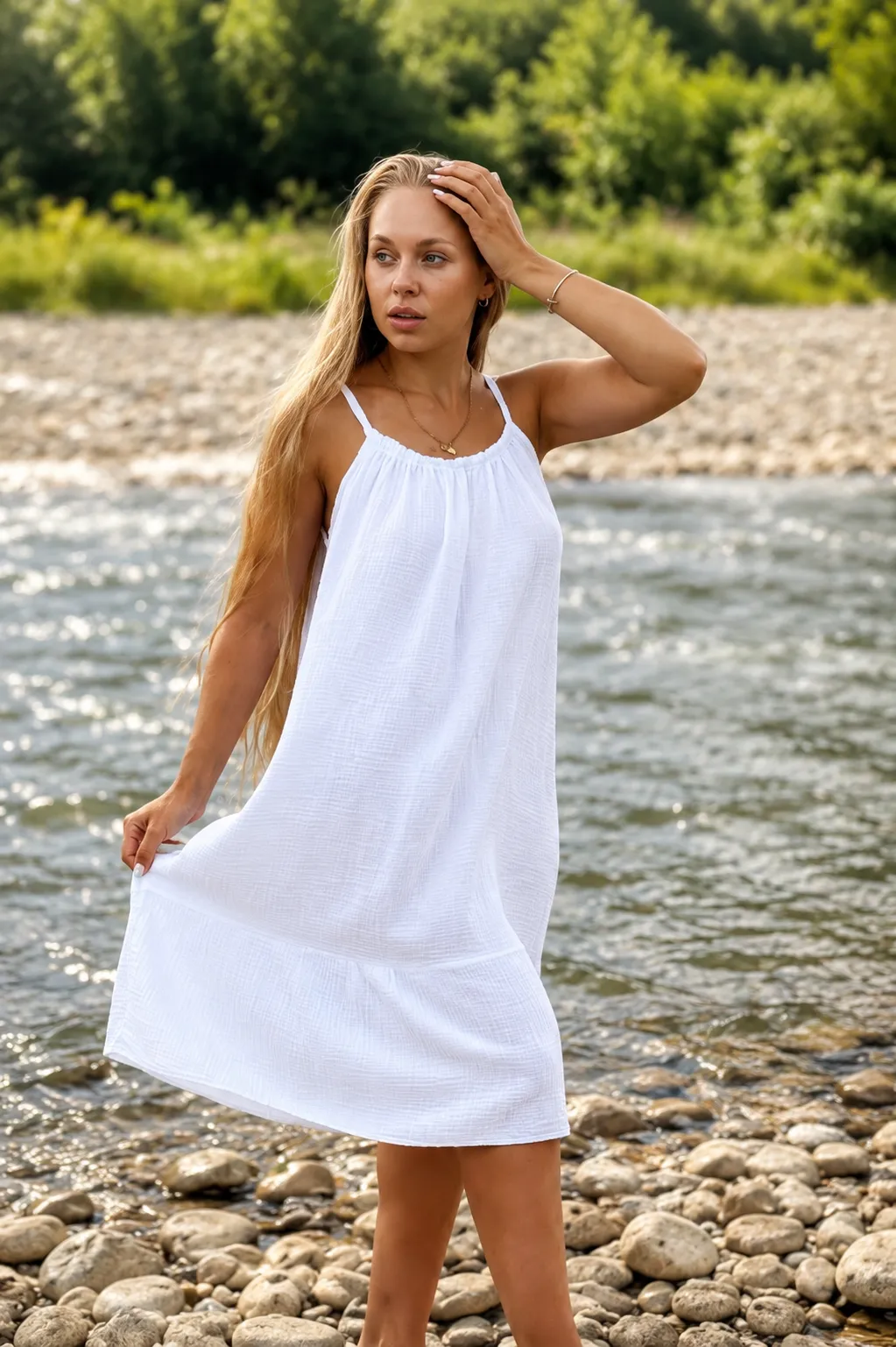 RIVIERA - mušelínové šaty, kokosová - velikost sedne od S do XL