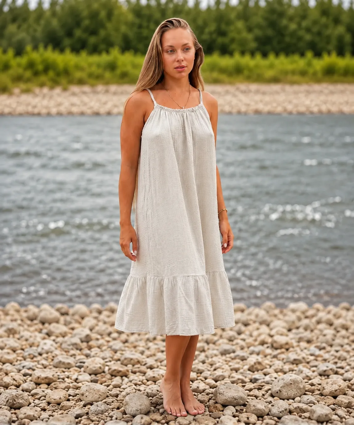 RIVIERA - mušelínové šaty, frappé - velikost sedne od S do XL