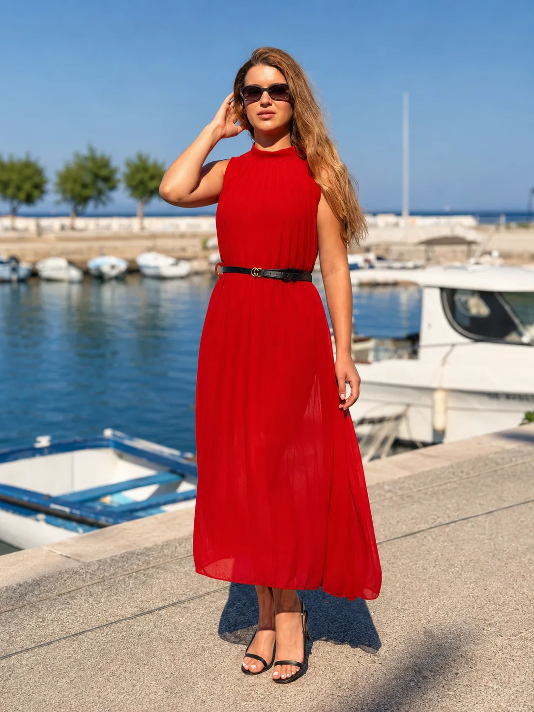 MILANO - plisované šaty, cherry - velikost sedne od S do XL