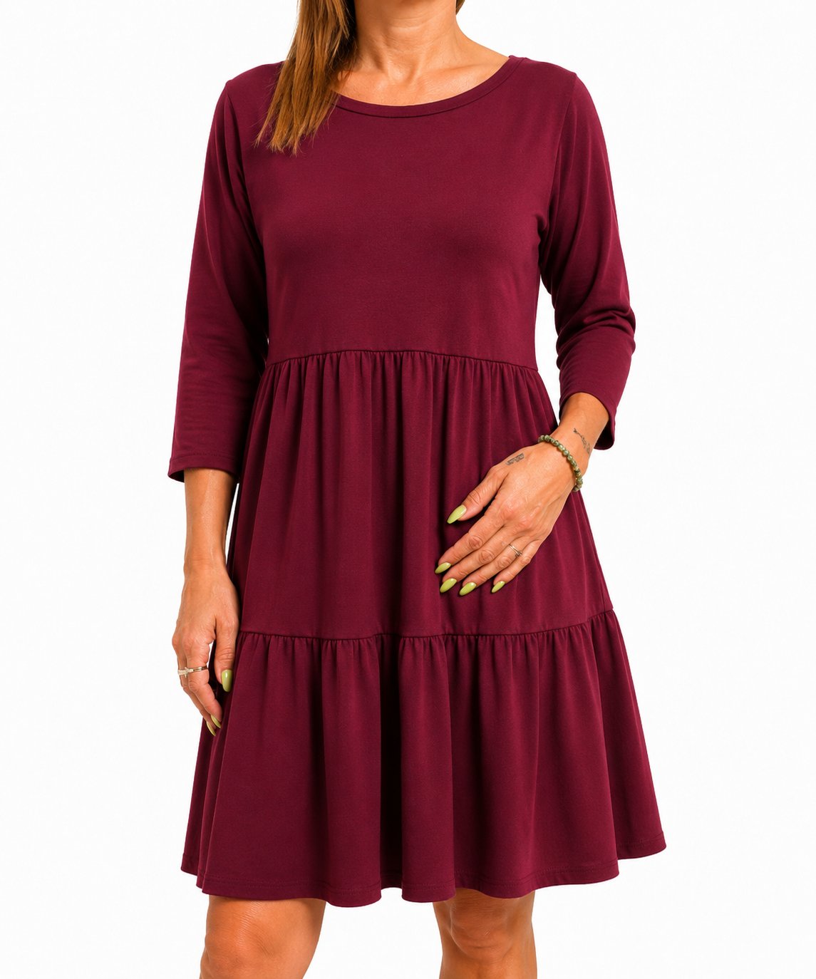 JULIANA - šaty s 3/4 rukávem - burgundy, sedne od velikosti S do L