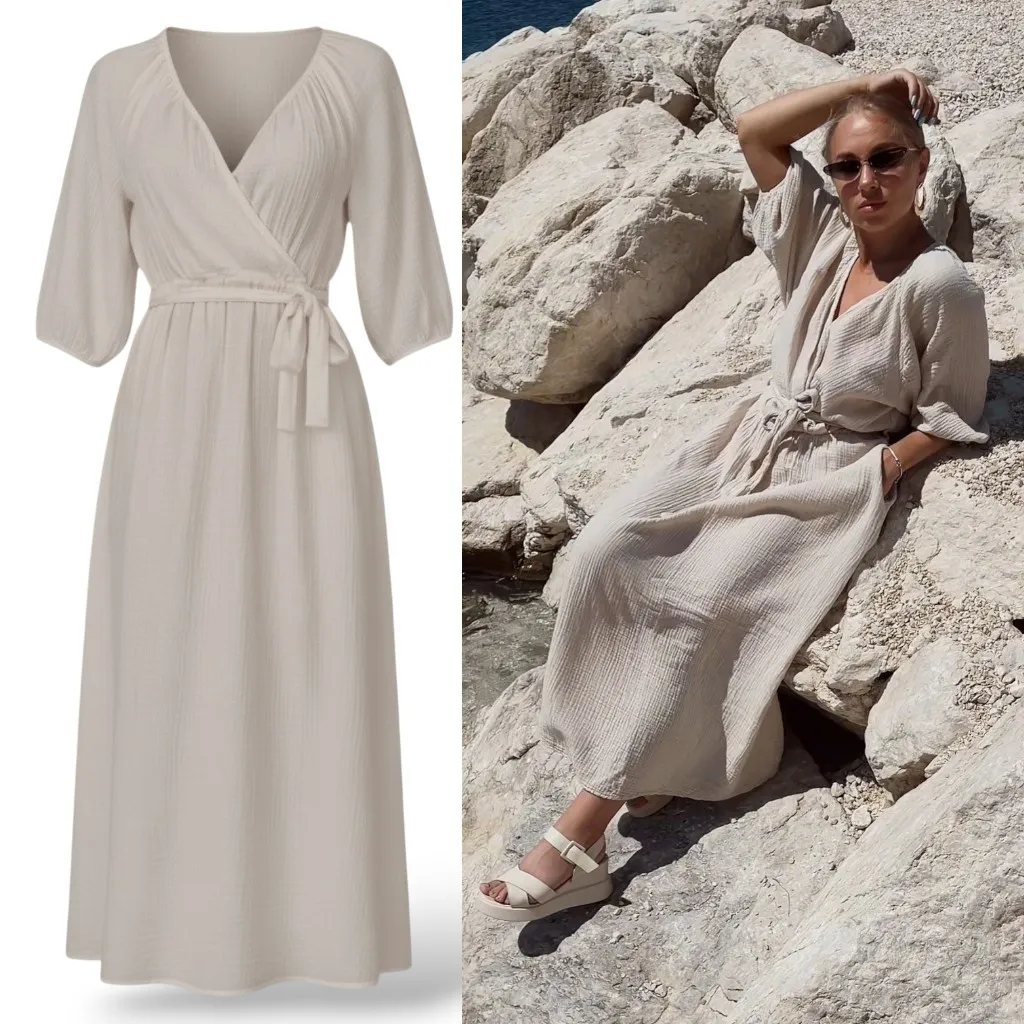 JESSICA - dlouhé mušelínové šaty - mandlová, sedne od velikosti XS do XL