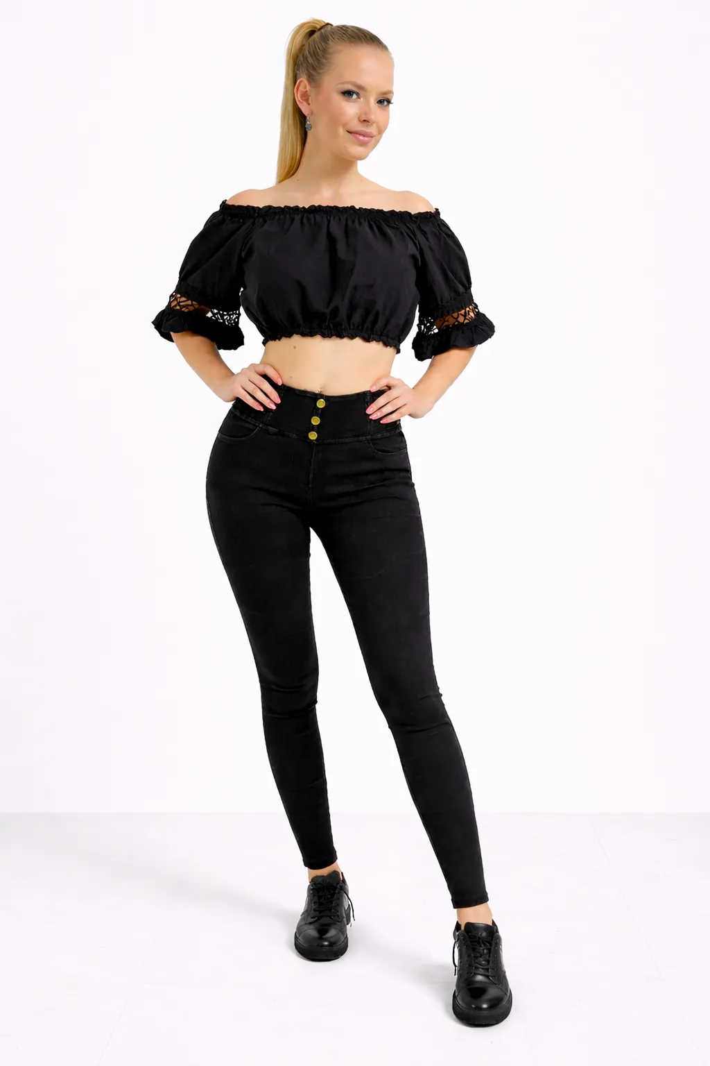Regina - džegíny s knoflíky - černá, velikost S/M