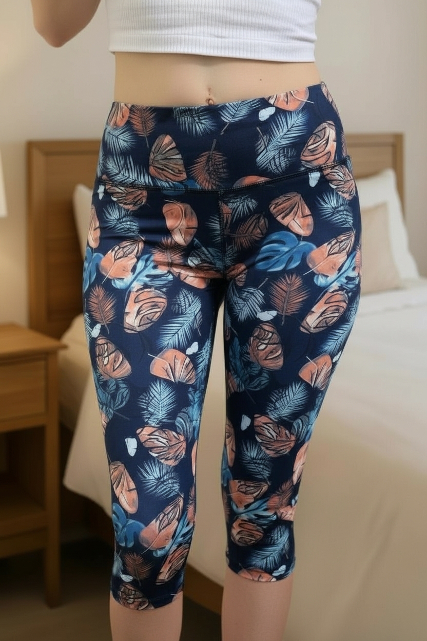 3/4 legíny Monstera - modrá, velikosti od S-XXL