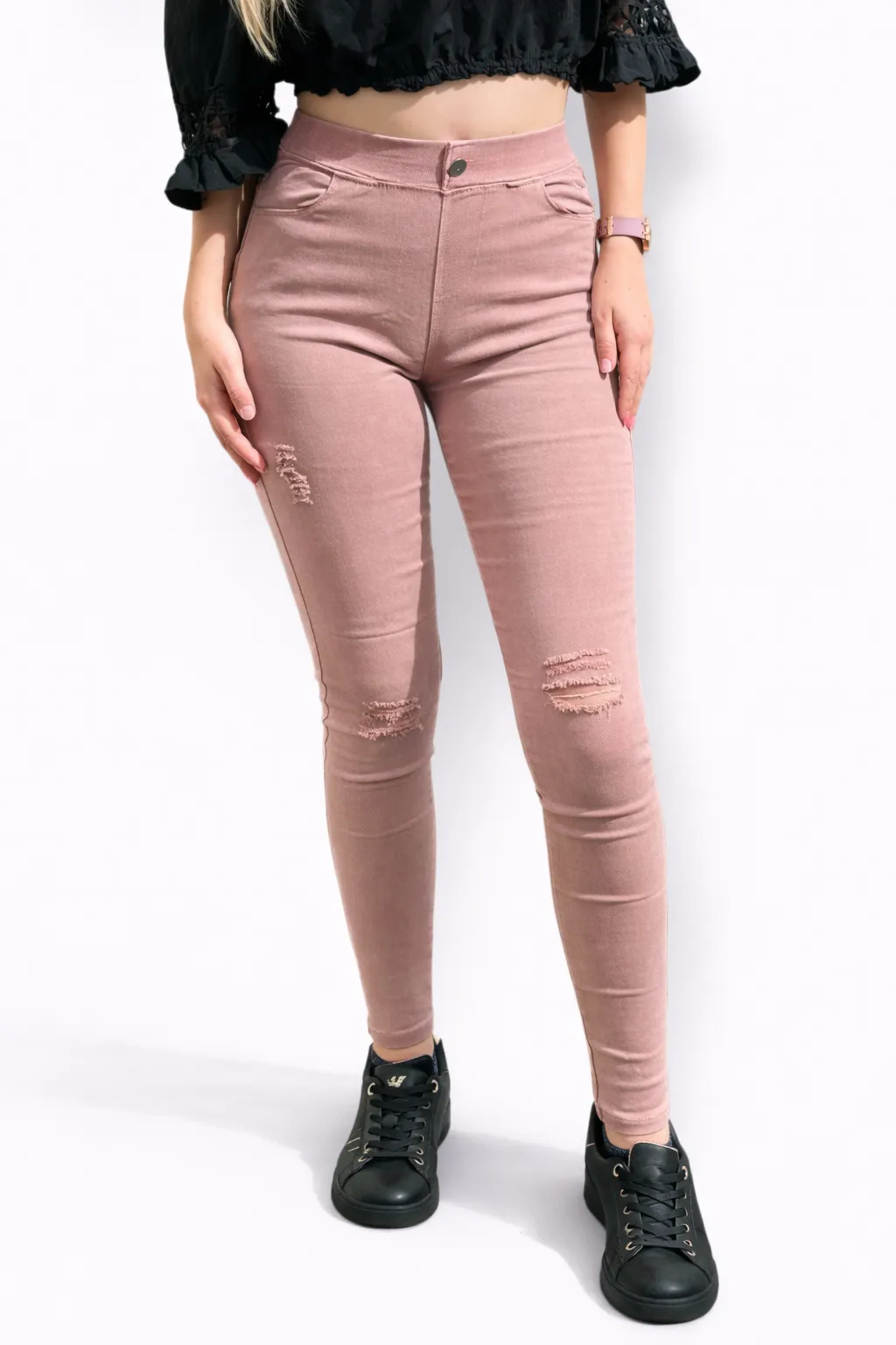 KLAUDIE - trhané džegíny - pudrová, velikosti S/M