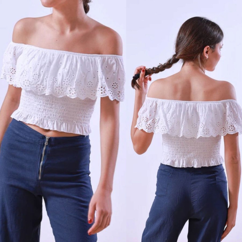 Ažurový crop top Noemi - bílá, velikost sedne od S do XL