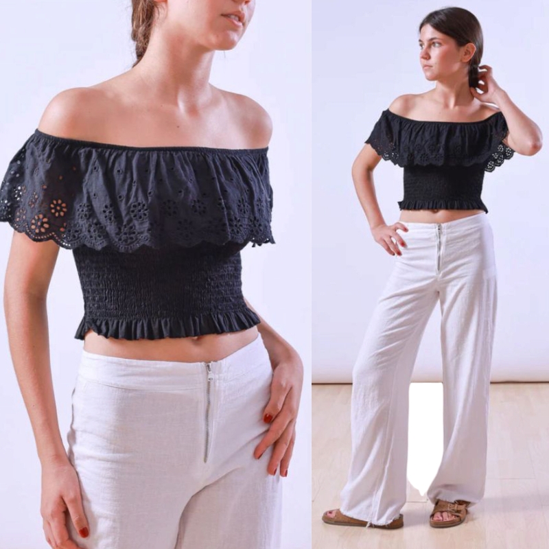Ažurový crop top Noemi - černá, velikost sedne od S do XL