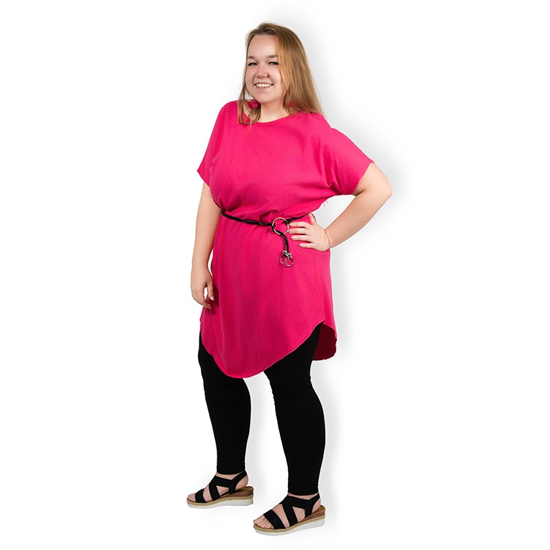 Bellisima - tunika s páskem - růžová, sedne od velikosti L do XXXL