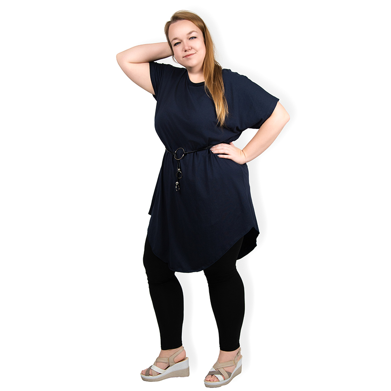 Bellisima - tunika s páskem - tmavě modrá, sedne od velikosti L do XXXL