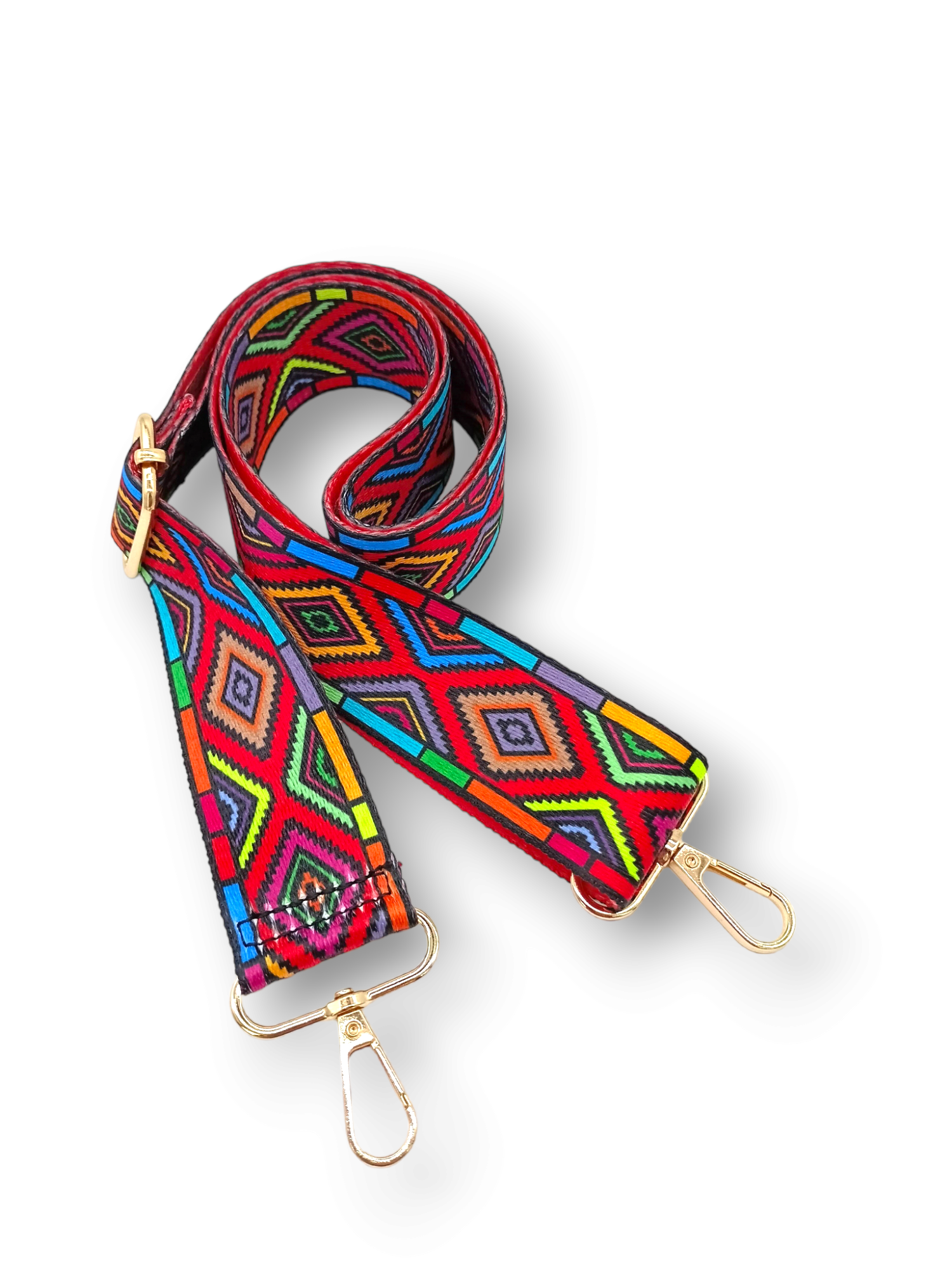 Červený popruh na kabelku/ledvinu s bohatým geometrickým vzorem geometrickým vzorem