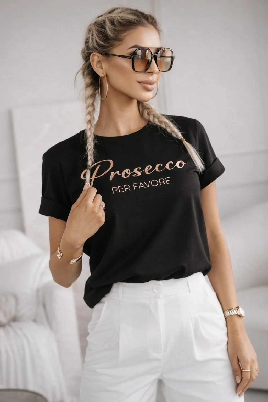 PROSECCO PER FAVORE tričko - černá, sedne od velikosti XS do M