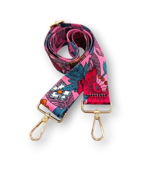 Červený popruh na kabelku/ledvinu s květinovým vzorem