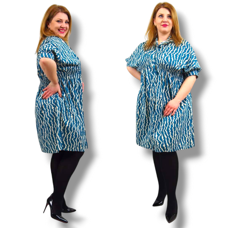 Clarissa - PLUS SIZE košilové šaty - tyrkysové, sednou do velikosti 54