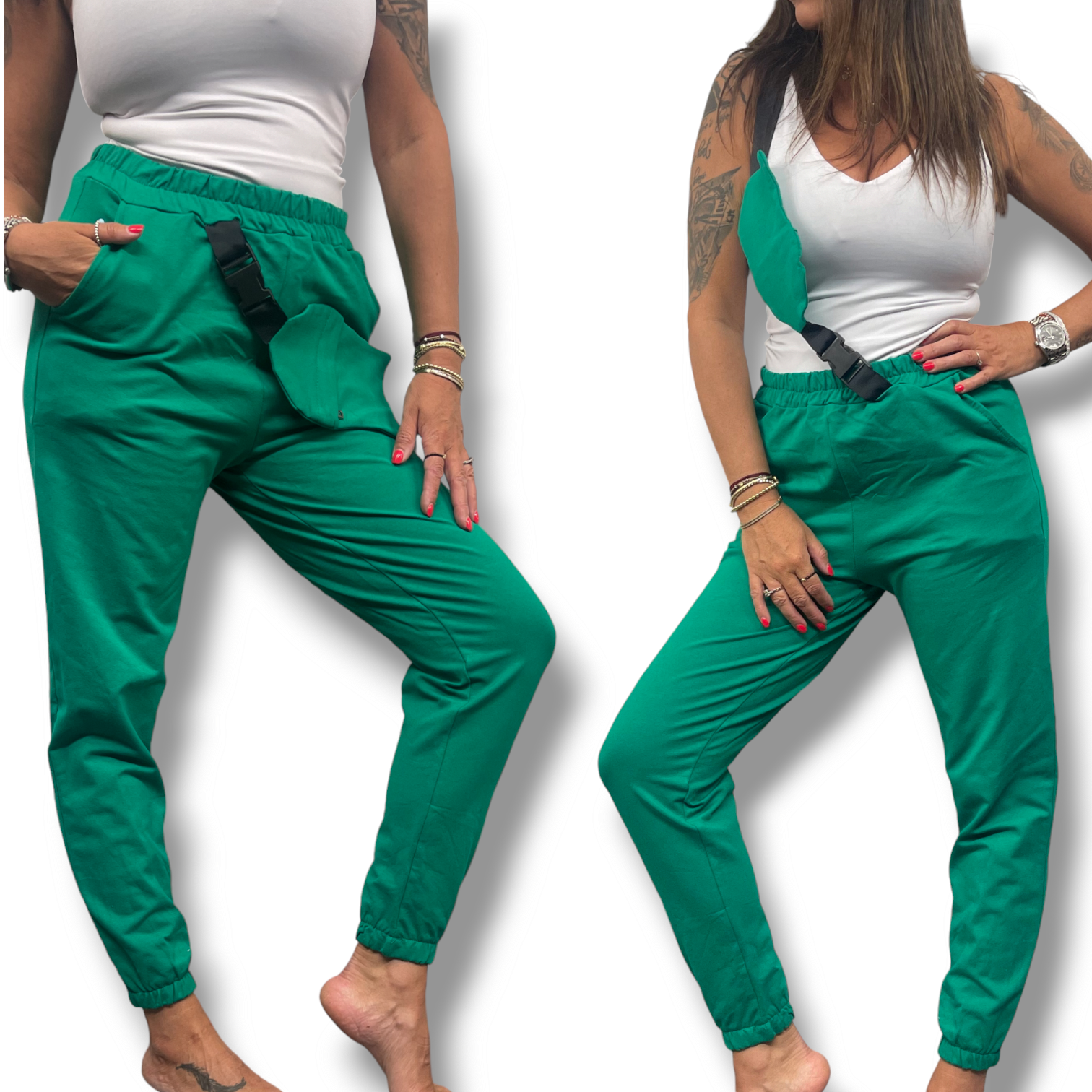 Lisa - teplákové kalhoty s kapsičkou - zelené, sednou do L