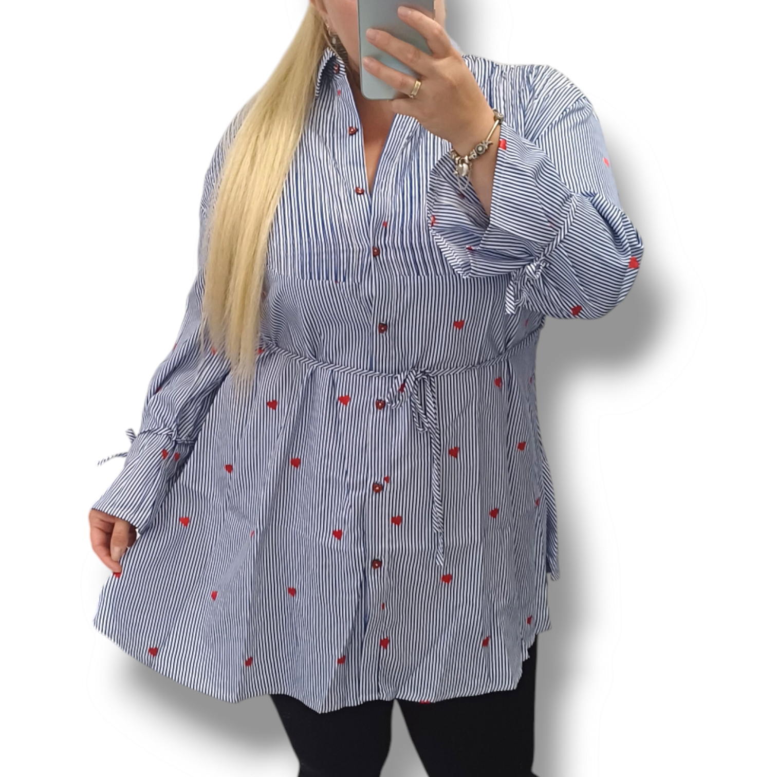 Tracy - PLUS SIZE košilové šaty se srdíčky, sednou do velikosti 50