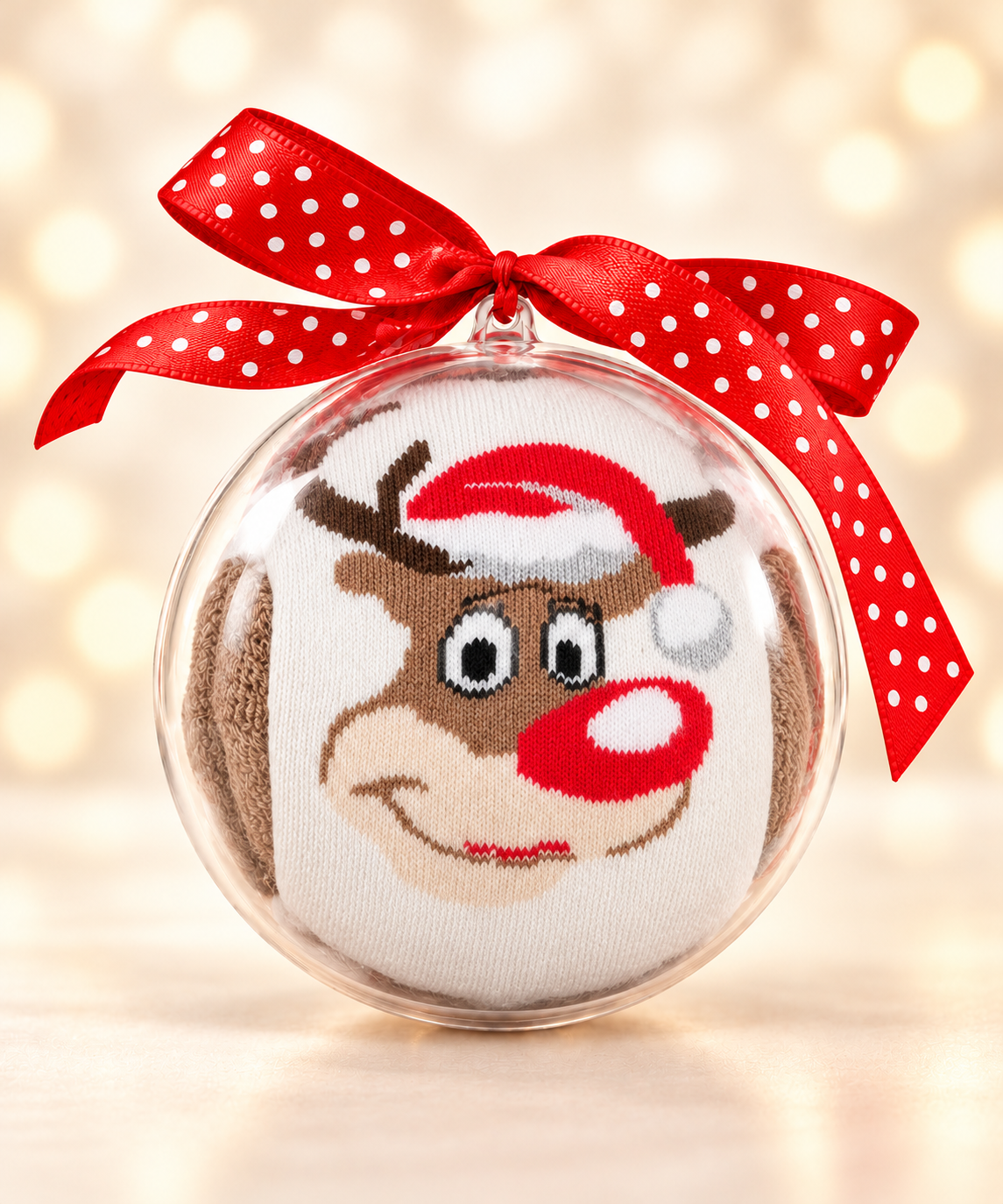 XMAS GIFT – vánoční ponožky v dárkové kouli Sobík béžový