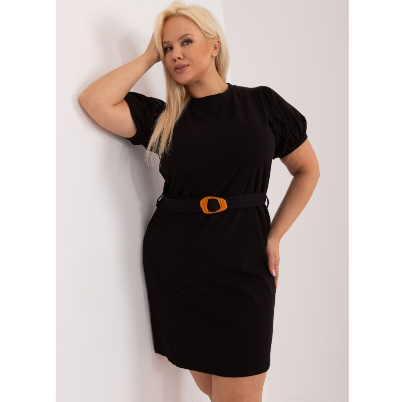 MYLAH - PLUS SIZE černé šaty s páskem, velikosti od 2XL do 4XL