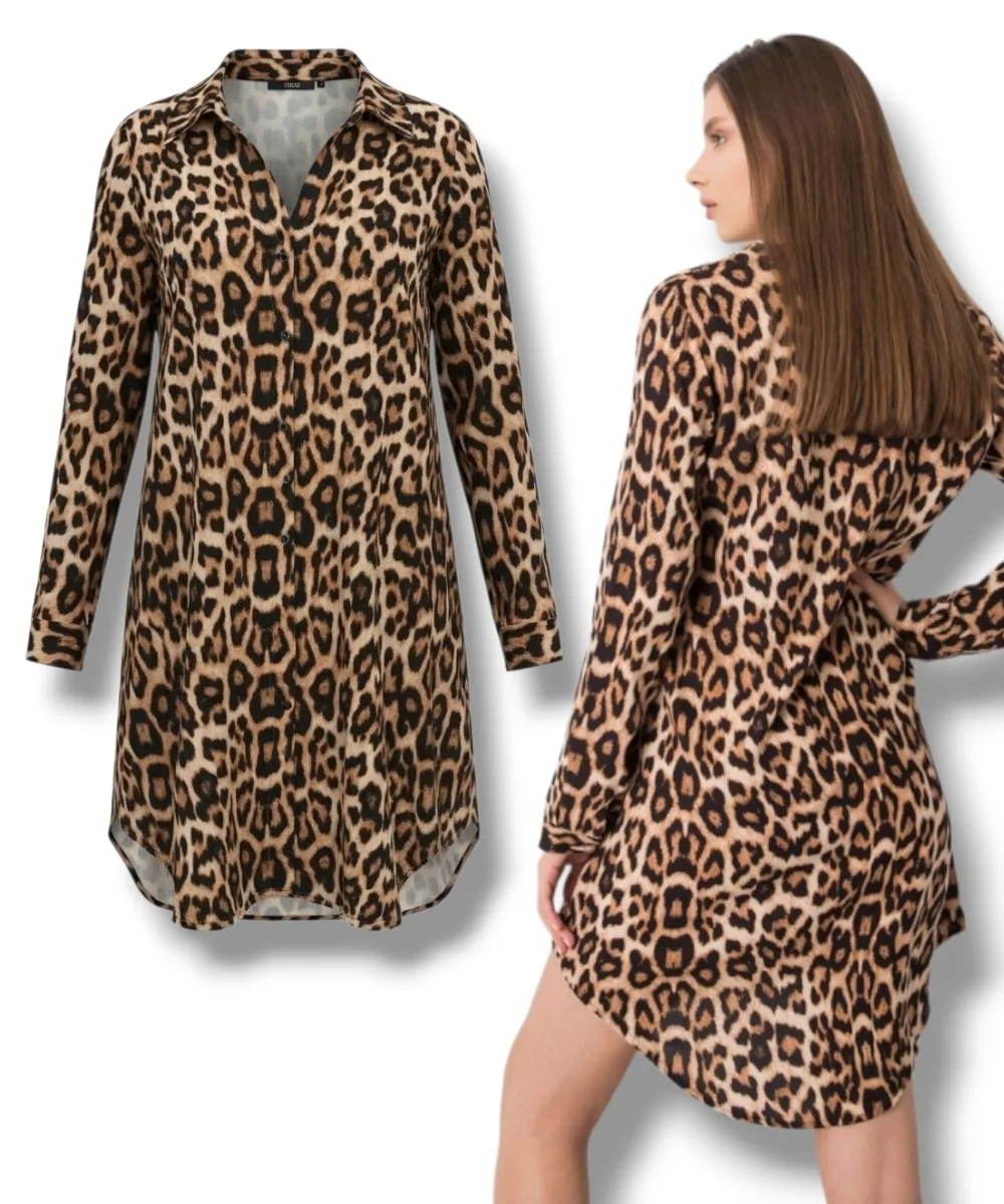DEBORA - košilové šaty - leopard, velikosti od S do XL