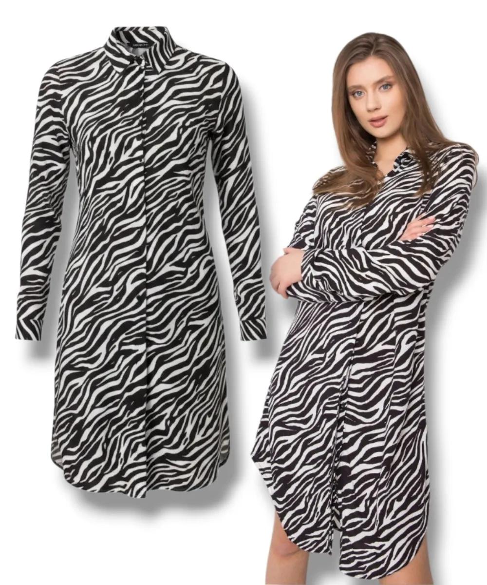 DEBORA - košilové šaty - zebra, velikosti od S do XL