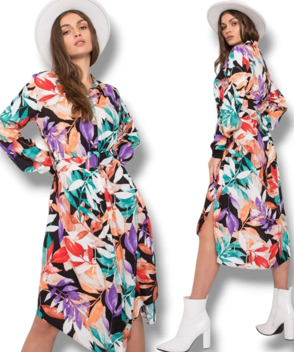 NAHIA - květinové šaty s páskem, velikost L/XL