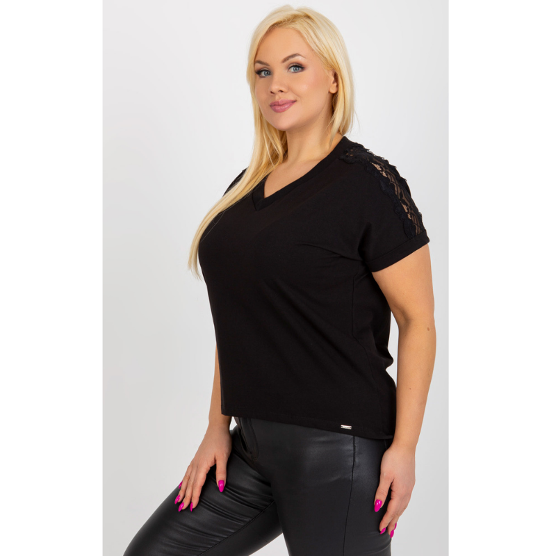 CELESTE - PLUS SIZE tričko s krajkou - černá