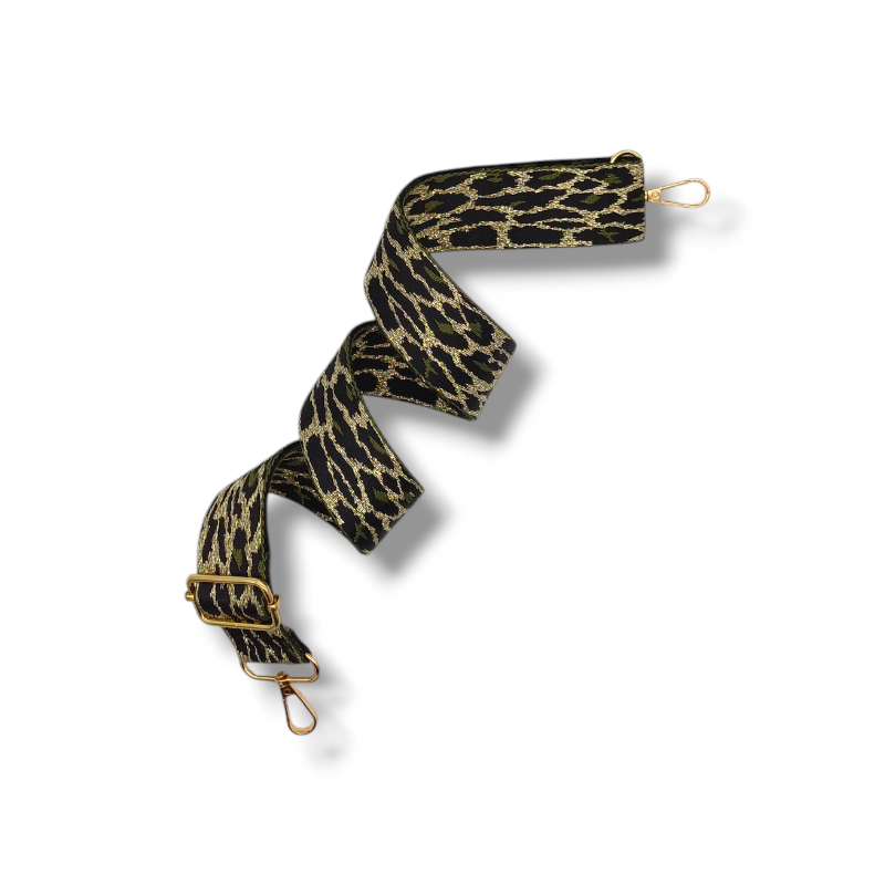 Popruh na kabelku/ledvinu zlato-zelený zvířecí motiv