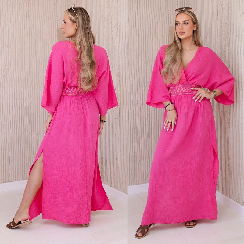 MELANIE - mušelínové šaty s výšivkou v pase, fuchsiová, sednou od velikosti S do L