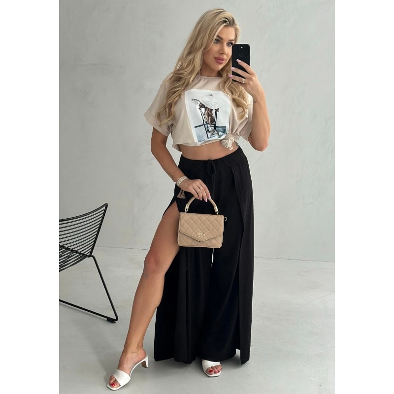 SILVIA - kalhoty s rozparky - černá, velikost sedne od S do L